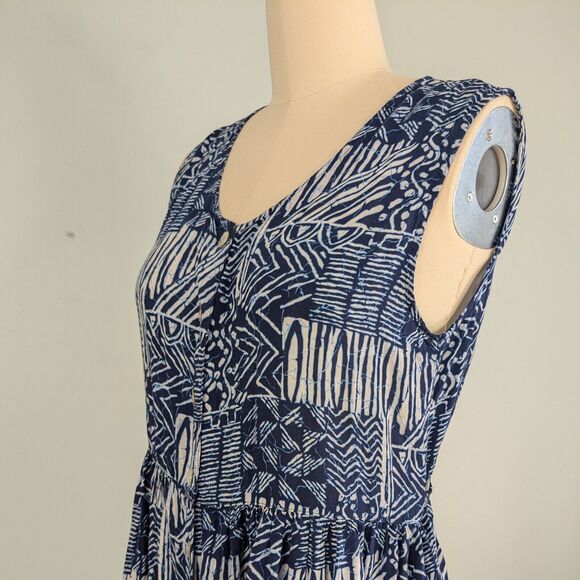 Karen Scott Maxi Dress Tropical Beachy Button Tie Back Sleeveless Blue White L - Picture 6 of 9